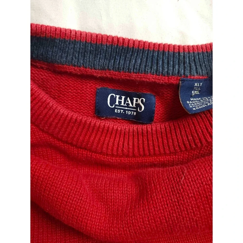 Chaps Sweater Men Size XLT Red Knit Crew Neck Pullover Long Sleeve Cotton Preppy